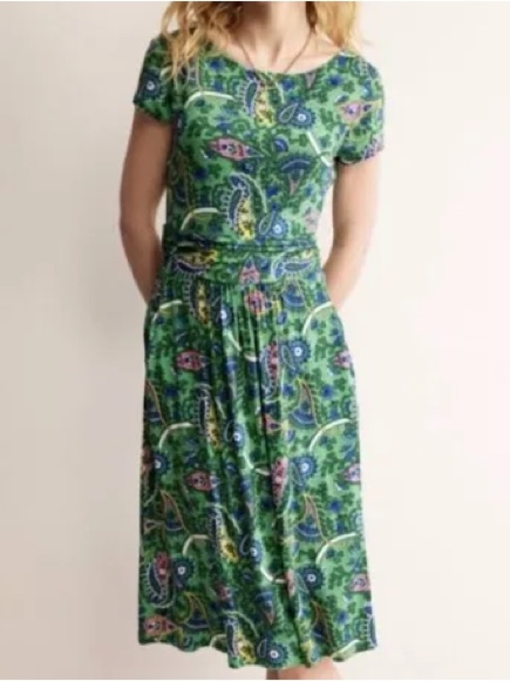 Boden Amelie Paisley Short Sleeve Jersey Midi Dress Size US 10 - Picture 3 of 6